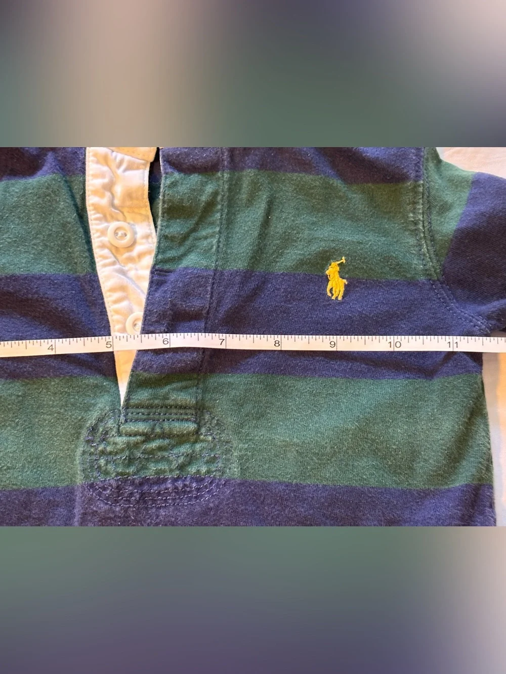 Polo by Ralph Lauren Navy & Green Striped Hooded Rugby Shirt Boys 18 Months